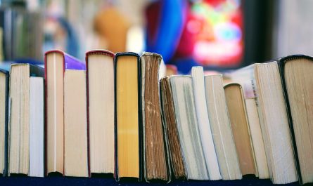 book lot on table