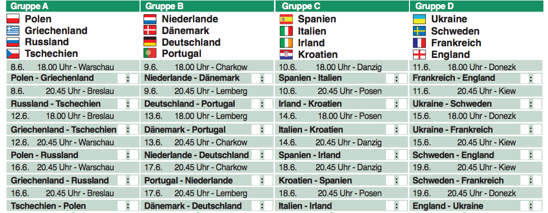 EURO 2012: Wer spielt wann gegen wen?