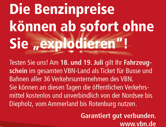 Kostenlos mit Bus und Bahn: VBN lädt zum kostenlosen Mitfahren ein!