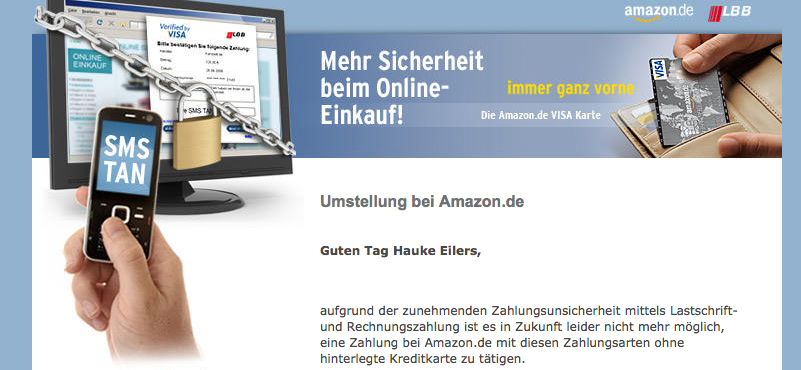 Phishing: Gefälschte Amazon-Email fordert Kreditkarten-Aktualisierung