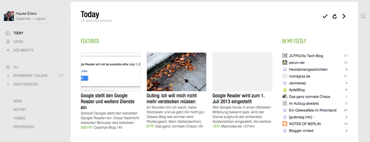 Feedly.com als Alternative zum Google Reader