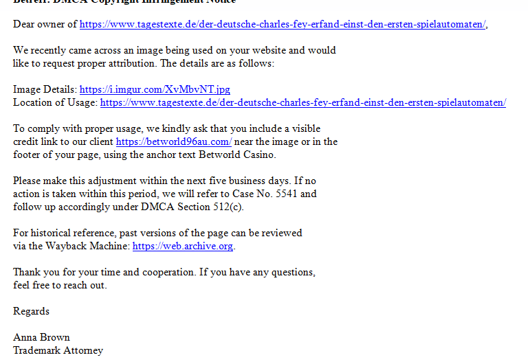 Urheberrecht oder Scam? Mail der Citi Legal Services