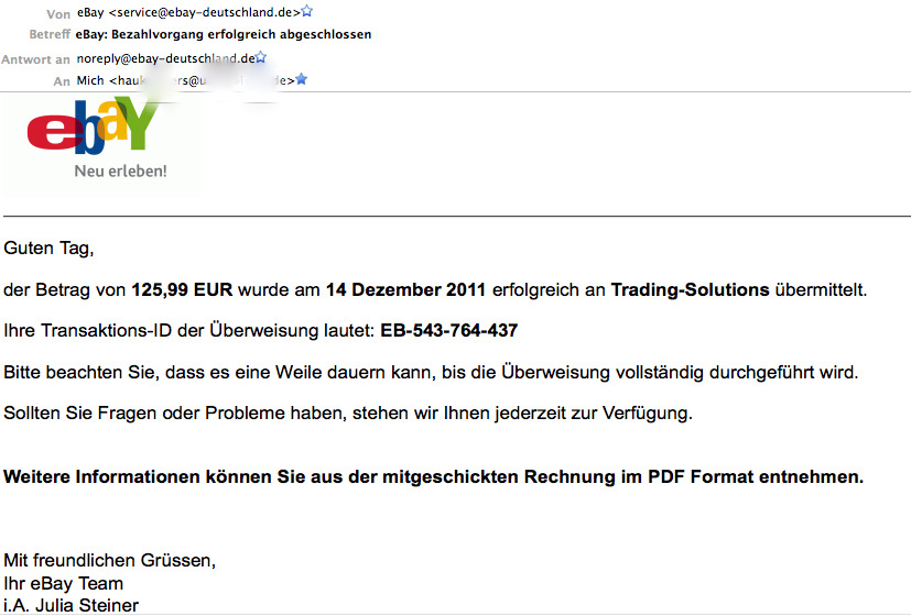 eBay: Spam-Emails mit Virus-Anhang unterwegs!