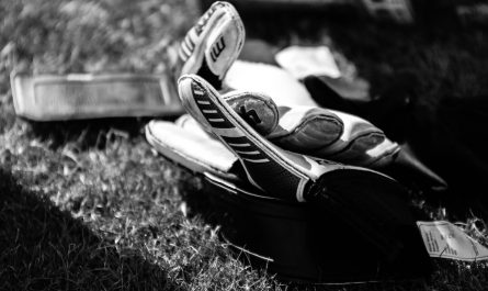 greyscale photo pair of gloves on grass field