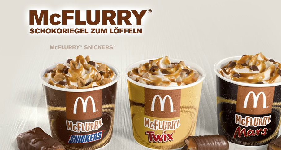 Neu bei McDonalds: McFlurry Mars, McFlurry Snickers und McFlurry Twix